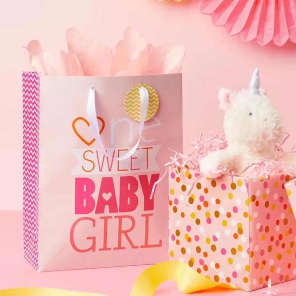 Spritz Medium Pink Gift Bags One Sweet Baby Girl 3P NEW